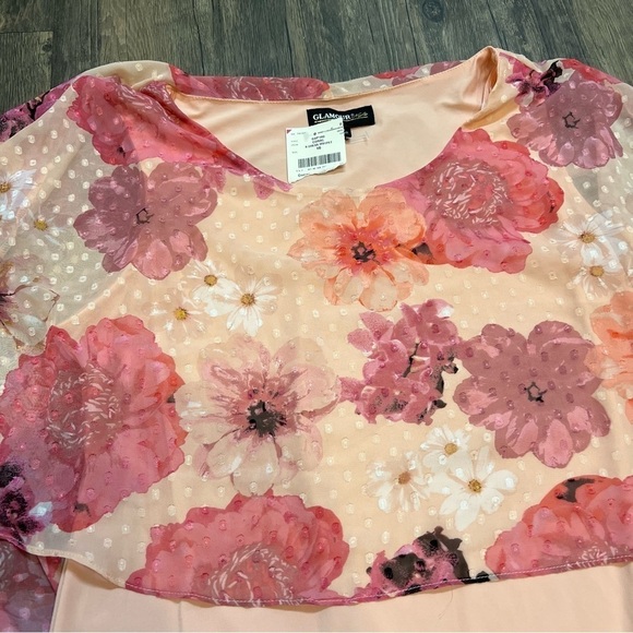 NWT Glamour Night Womens Midi Dress Pink Overlay Cape Floral Short Sleeve Size16 - Picture 4 of 11